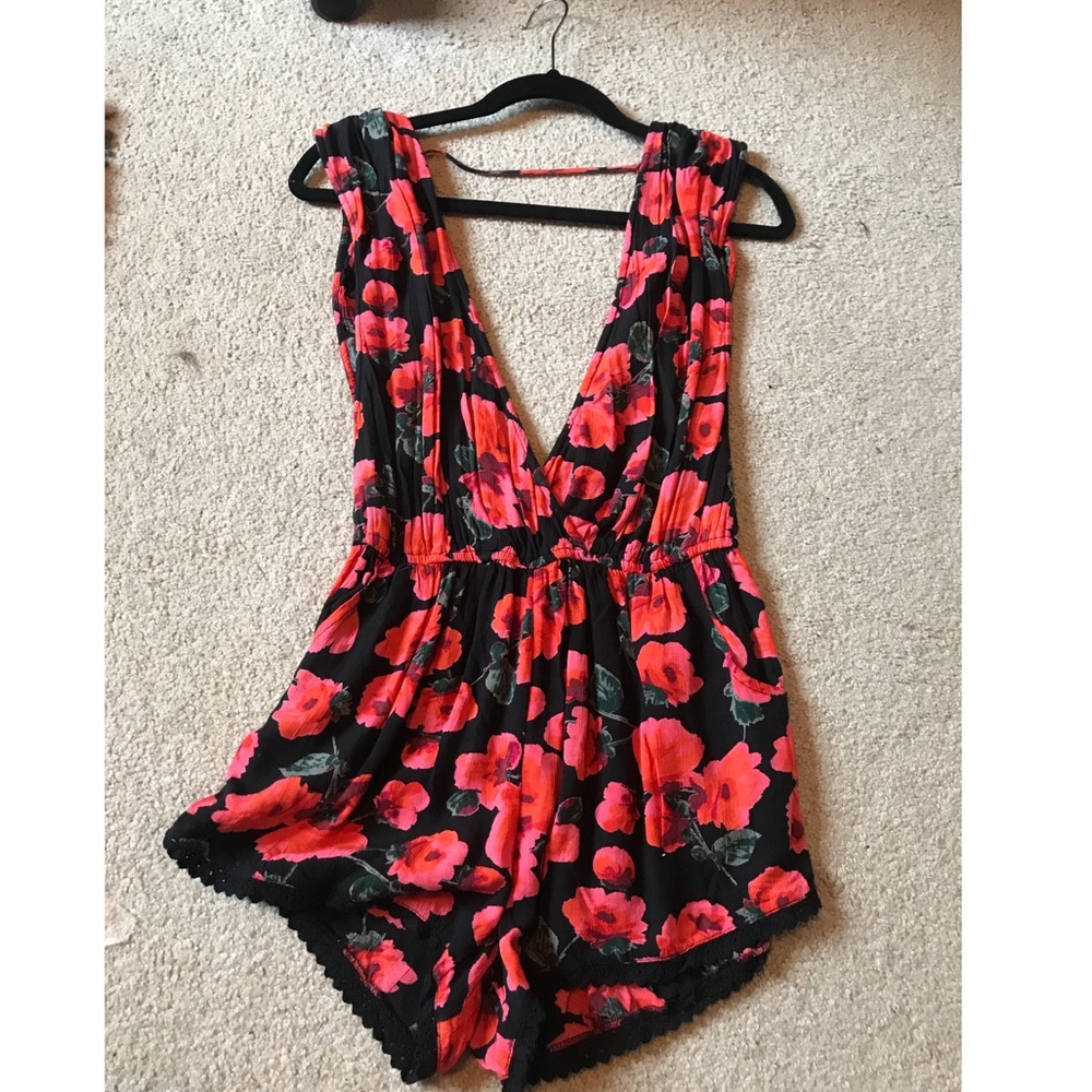 Floral deep v romper